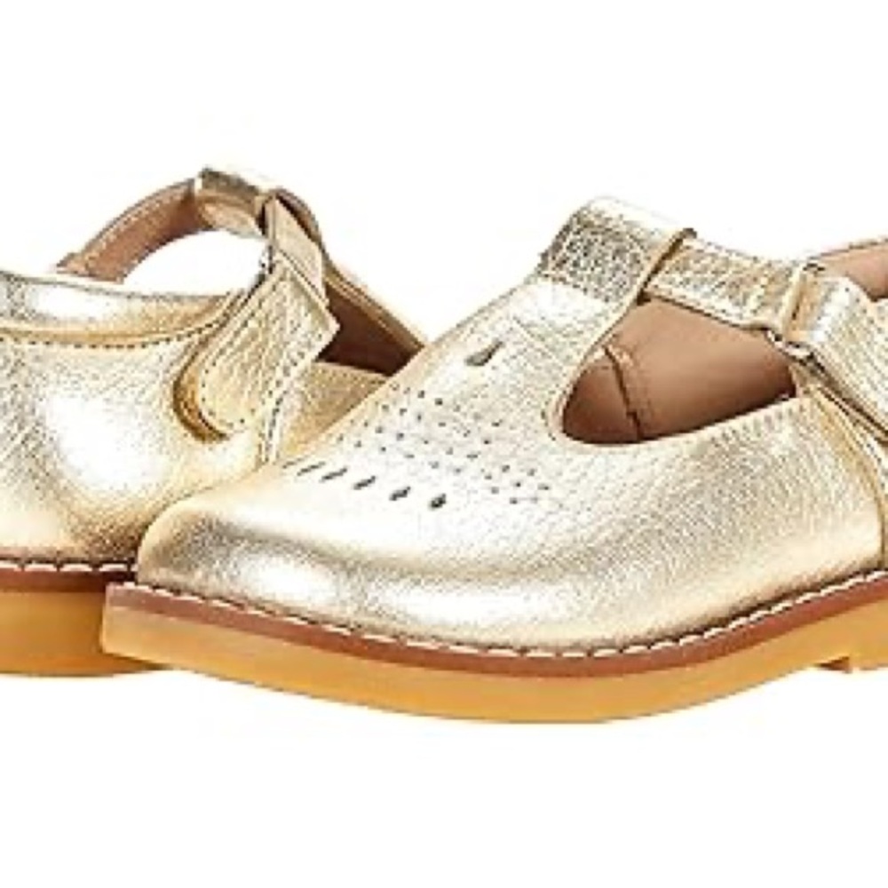 Elephantito Mary Jane Shoes Toddler Girls Size 6 Gold Metallic T-Strap